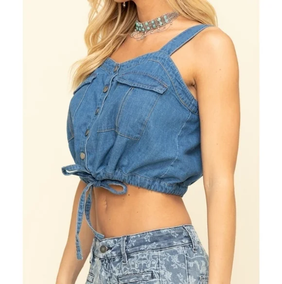 FREE PEOPLE Palm Desert denim crop top We The Free - Womens size XS - Picture 3 of 10